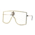 thumbnail image 2 of Womens Rhinestone Shield Lace Mesh Lens Luxury Metal Rim Sunglasses All Gold, 2 of 4
