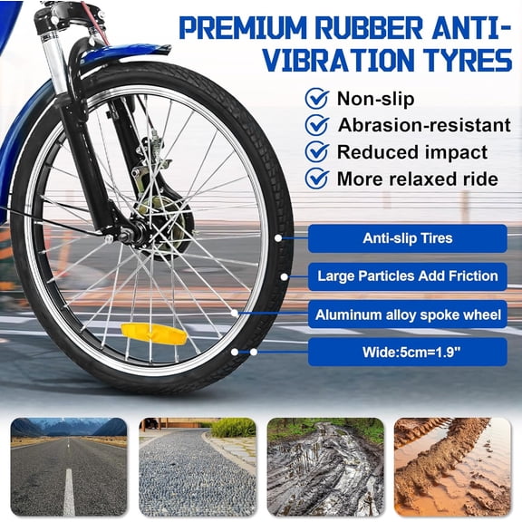 Linor Adult Tricycle with Rear Seats, 20" 3-Wheel, Front and Rear Baskets, Trike for Seniors, Blue