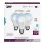 Feit Electric Smart LED 9 Watts (60W Eq.) Daylight Light Bulbs, A19, Medium E26 Base, Dimmable (3 Pack)