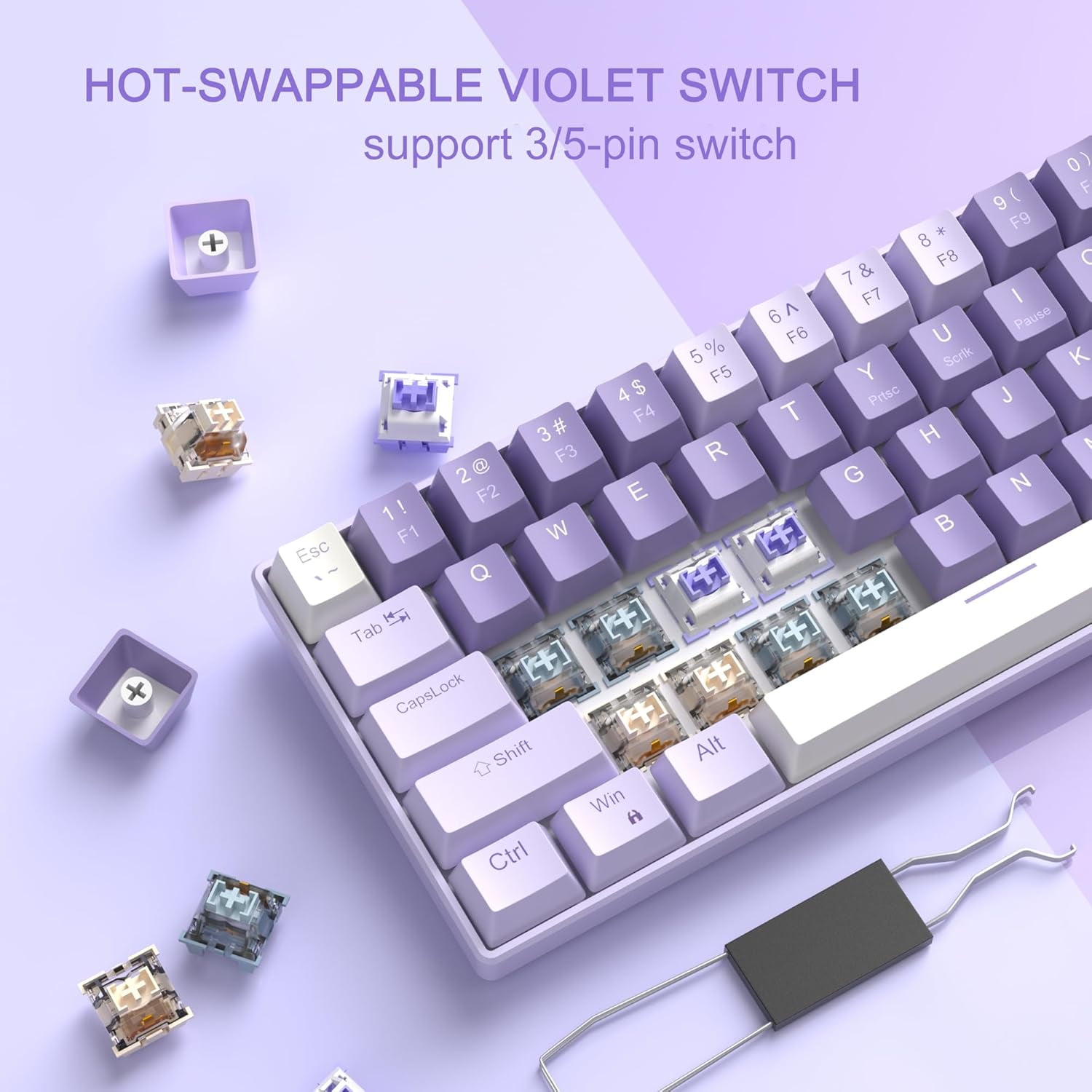 Portable 60% Mechanical Gaming Keyboard, MK-Box LED Backlit Compact 68 Keys Mini Wired Office Keyboard
