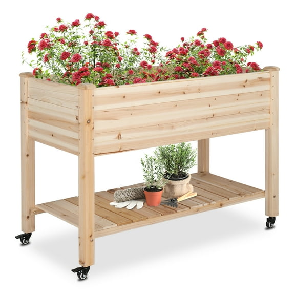 UBesGoo4566"x 2244"x 3228" Log Color Wood Rustic Planter Boxes with Wheels & Layer Frame