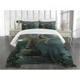 thumbnail image 3 of Ambesonne Fantasy Quilted Bedspread Set 3 Pcs, Little Pixie in Forest Art, King Size, Yellow Lilac Teal, 3 of 5