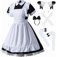 thumbnail image 1 of Conjunto de 6 piezas de delantal de sirvienta francesa Lolita de Anime japonés, disfraz de cosplay, guantes, sombreros y calcetines, 1 of 5