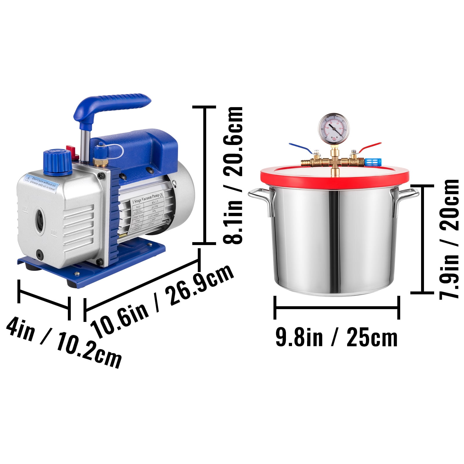 VEVOR Vacuum Chamber with Pump, 4CFM 1/3hp Vacuum Pump with High-Capacity 2 gallons Vacuum Chamber, Vacuum Pump Chamber Kit Vacuum Degassing Chamber Kit