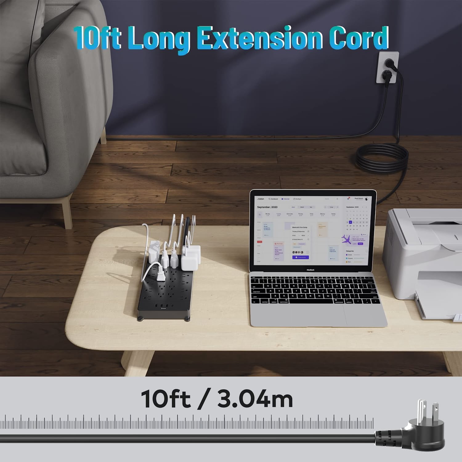 TROND Surge Protector Power Strip with USB C, 10ft Long Extension Cord Multi Plug Outlets, 3 USB-A Ports 1 USB C and 22 AC Outlets 4000J, ETL Listed, Black