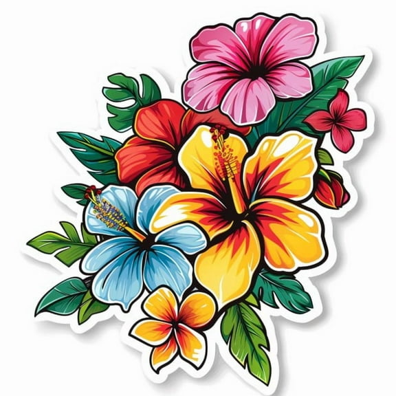 Hawaiian Floral Vinyl Sticker – Beautiful Tropical Car Decal, Perfect for Beach Vibes, Cars, Laptops, and More