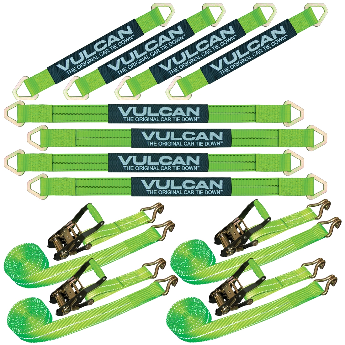 VULCAN Complete Axle Strap Tie Down Kit with Wire Hook Ratchet Straps