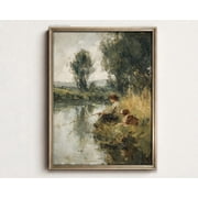 Vintage Boy Fishing Wall Art Nursery Decor Boys Room Wall Art Peaceful Lake Scene With Dog Nursery Gift Vintage Wall Art
