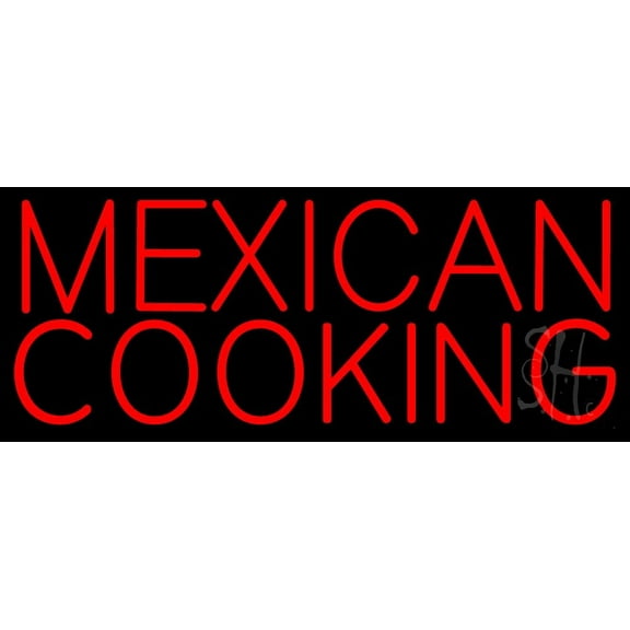 Red Mexican Cooking LED Neon Sign 13 x 32 - inches, Black Square Cut Acrylic Backing, with Dimmer - Bright and Premium built indoor LED Neon Sign for restaurant window and interior decor.