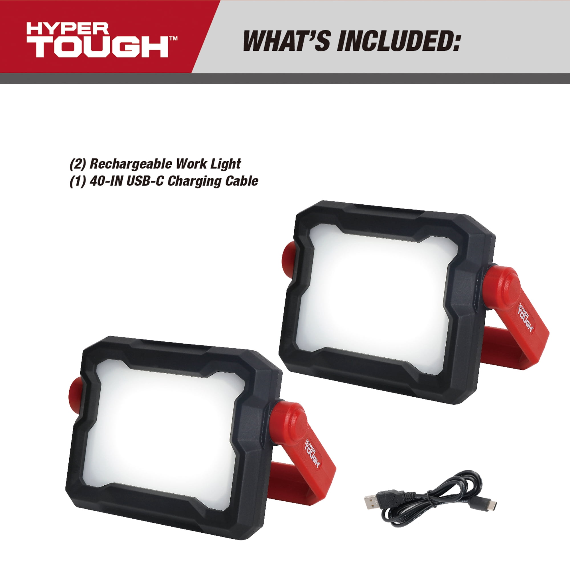 Hyper Tough 400 Lumens LED Rechargeable Work Light, 2-Pack
