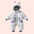 thumbnail image 2 of 6-12 Months Newborn Baby Winter Hooded Snowsuit Deer Ear Padded Romper Infant Zipper Warm Jumpsuit Outfit, 2 of 7