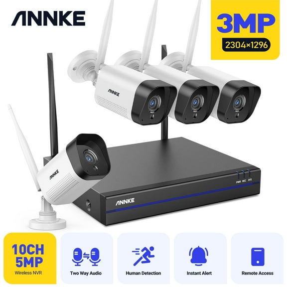 ANNKE 5MP 8CH NVR Wireless 3MP Security IP Camera System Two Way Audio Recording, WiFi NVR with 4Pcs 3MP Weatherproof IP Bullet Cameras, 100ft Night Vision, Smart Motion Alerts, NO Hard Drive