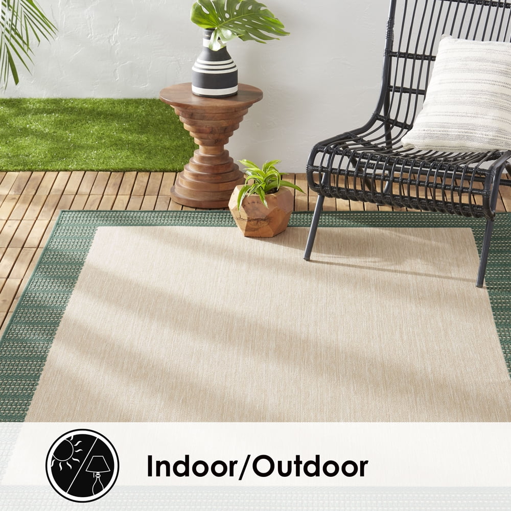 Nicole Miller New York Patio Country Landry Traditional Border Indoor/Outdoor Area Rug, Grey/Blue, 5'2"x7'2"