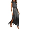 thumbnail image 2 of Lenago Robe Maxi Grande Taille pour Femmes Mode Femmes Été Uni Décontracté Col Rond Sans Manches Fente Haute Robe Maxi Robes d'Été de Plage en Liquidation, 2 of 7