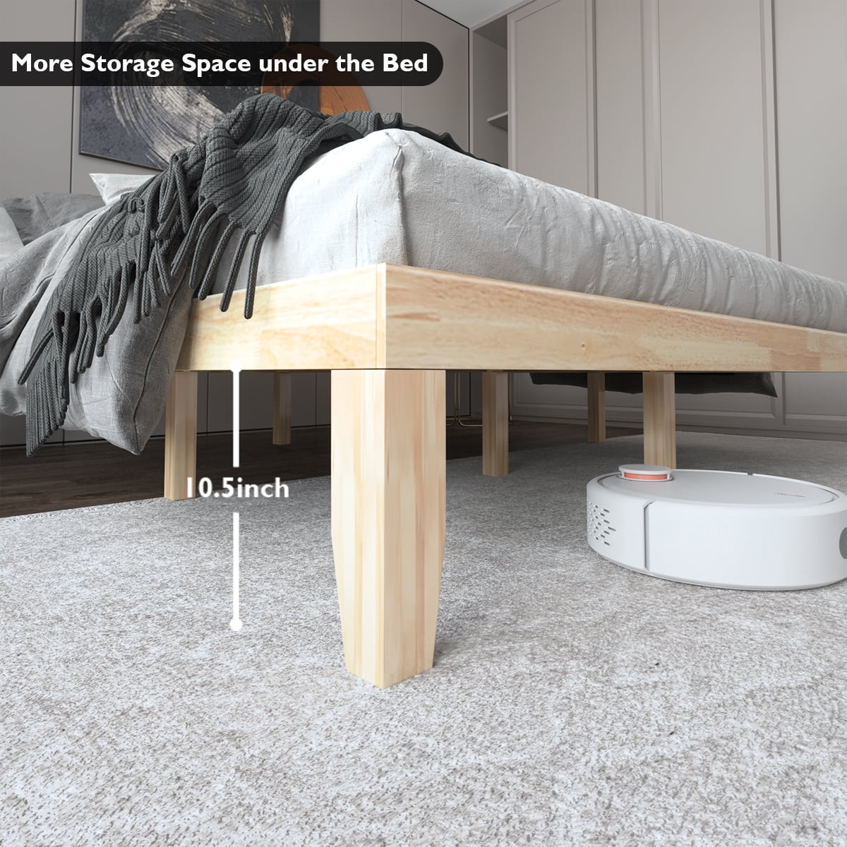 Infans King Size 14" Wooden Bed Frame Mattress Platform Wood Slats Support Natural