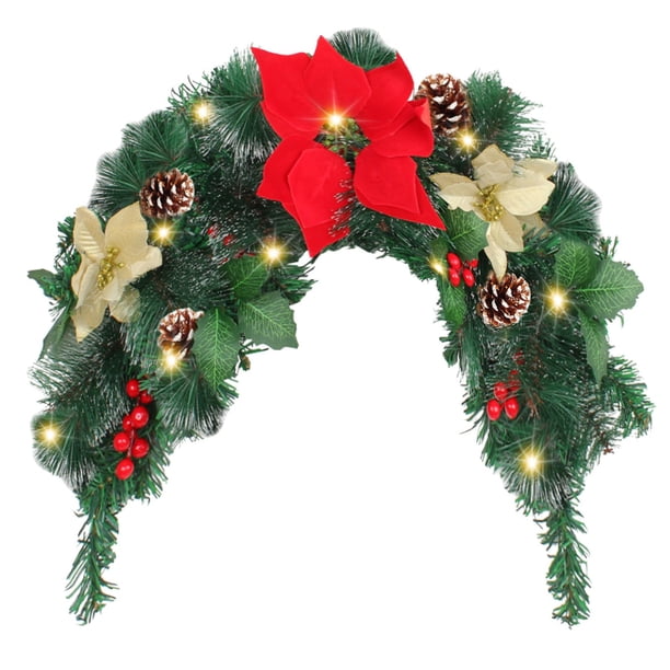 Buzón navideño de 37,4 pulgadas con bayas invernales, ramas verdes y piñas. Adornos navideños para buzones. Para exteriores. 20 luces que funcionan con pilas para decorar la casa en Navidad.