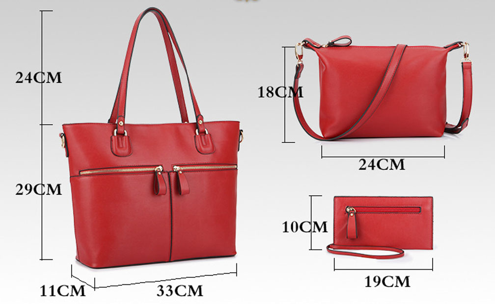 Zzfab 3 pcs Tote Bag Set Big Purse-Red