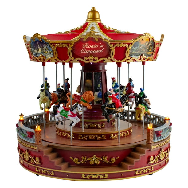 14in LED Lighted Rosie's Carousel Revolving Christmas Decor with Music