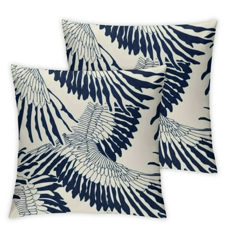 

QCPP Asian Style Navy Swan Ethnic Style Rustic Lumbar Support Short Plush Pillowcase Set of 2 24x24in