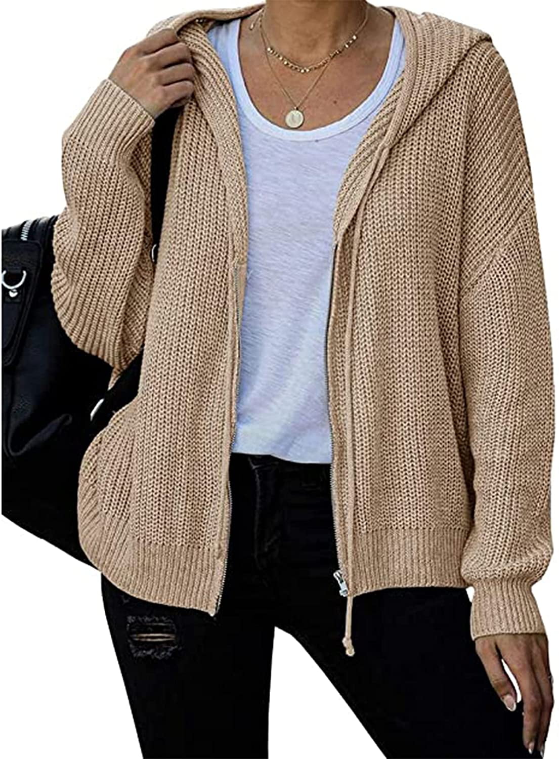 Knit Sweater Cardigan with Drawstring 