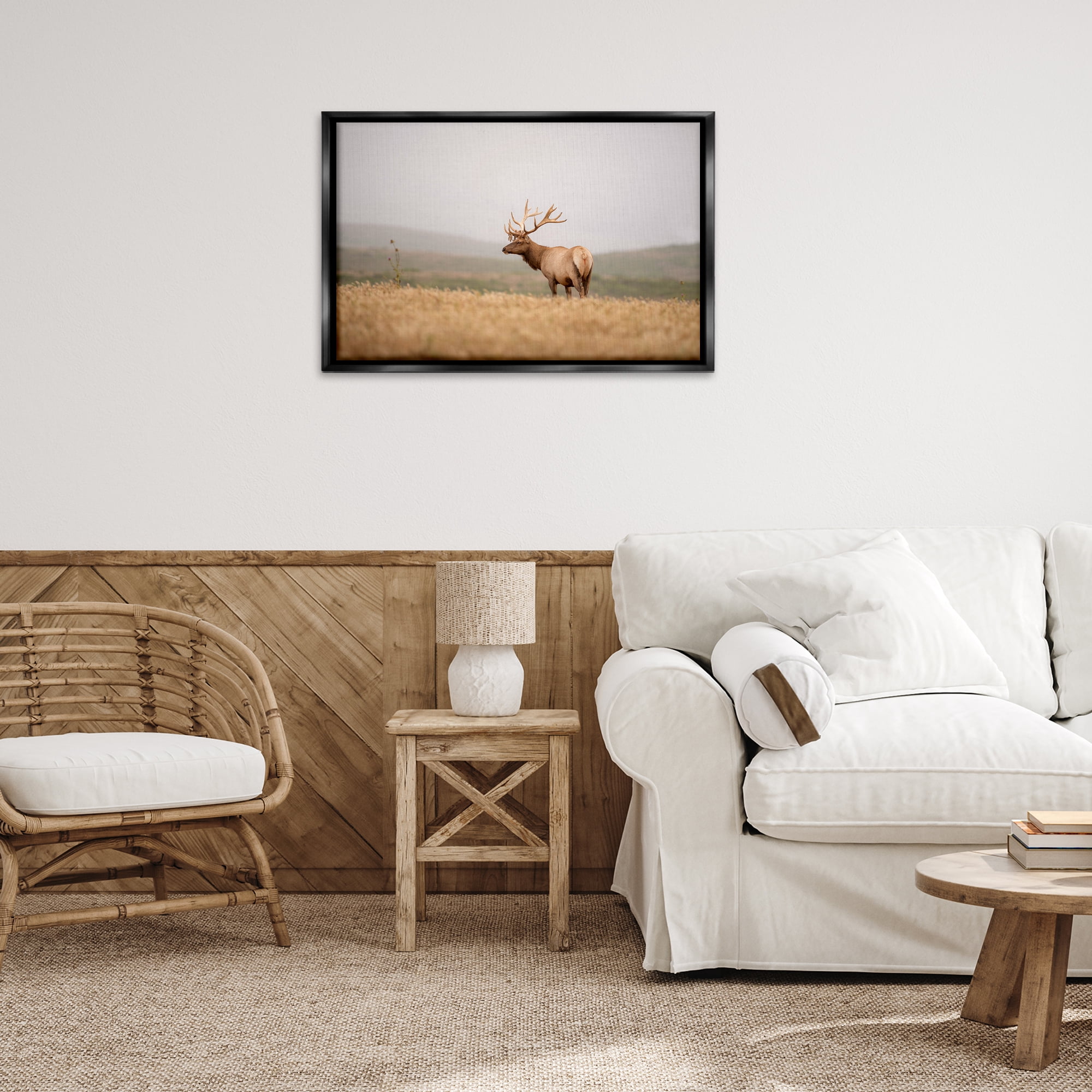 Stupell Industries Tule Elk Photography Landscape & Nature Photography Black Floater Framed Canvas Art Print Wall Art, 31 x 21