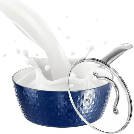 

WEIKABU 1.2 Quart Pot Saucepan with Lid Nonstick Saucepan with Lid Small Soup Pot with Lid Induction Stock Pot Blue Mini Saucepan with Lid 3D Diamond Texture Process