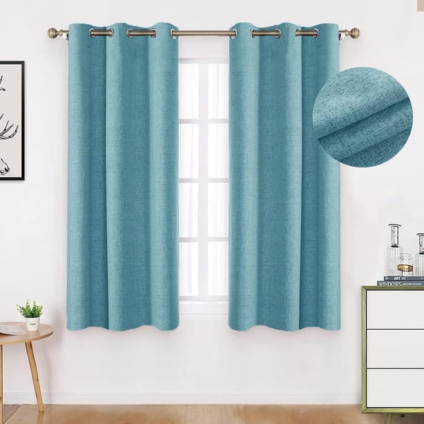 Lino Cortinas Blackout con Aislamiento Térmico, 100% Blackout y Ojal Cortina para Recámara y Ventana de Sala, Capa Trasera de Revestimiento Gris, 2 Paneles, 106.6 x 160 cm, Verde Azulado