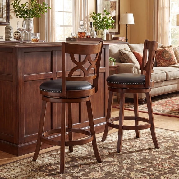 DRAZUNO 26” Counter Height Bar Stools Set of 2 w/Rubber Wood Frame, Upholstered Seat