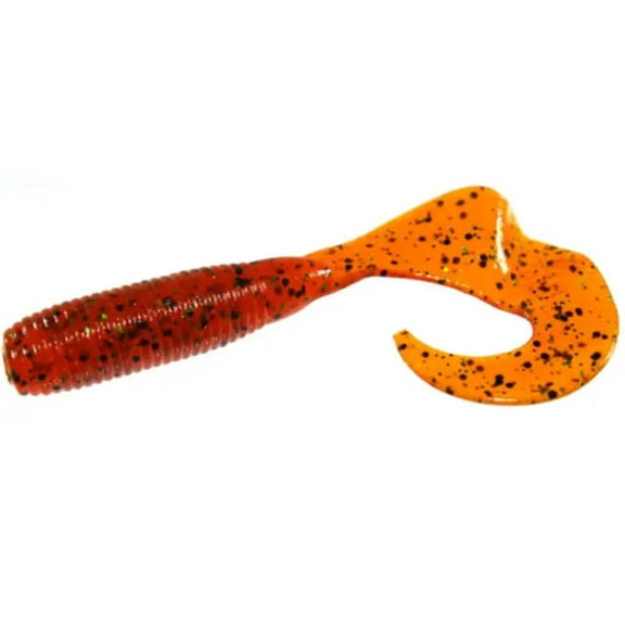 Yamamoto Single Tail Super Grub 5 in Pumpkin w/ Black-Green Flakes