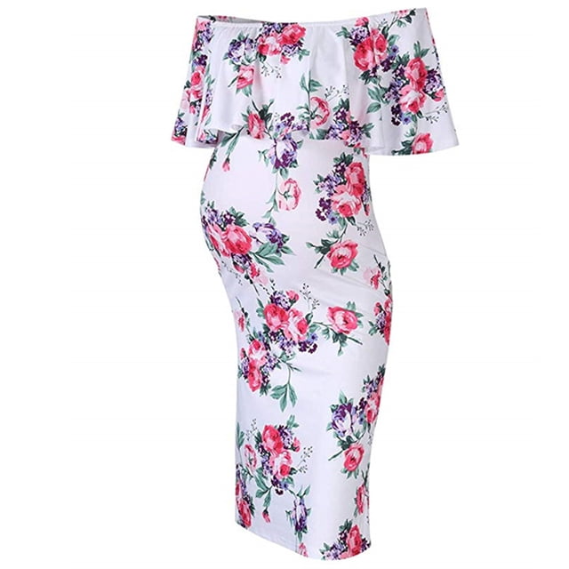 zanvin Robe de Grossesse pour Femmes, Robe de Maternité Sans Manches à Imprimé pour Femmes, Robe Longue Décontractée à Épaules Dénudées