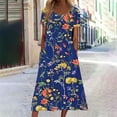 thumbnail image 1 of Robe Maxi pour Femmes Été Manches Courtes Col Rond Imprimé avec Poches Robe Manches Courtes en Liquidation, 1 of 6