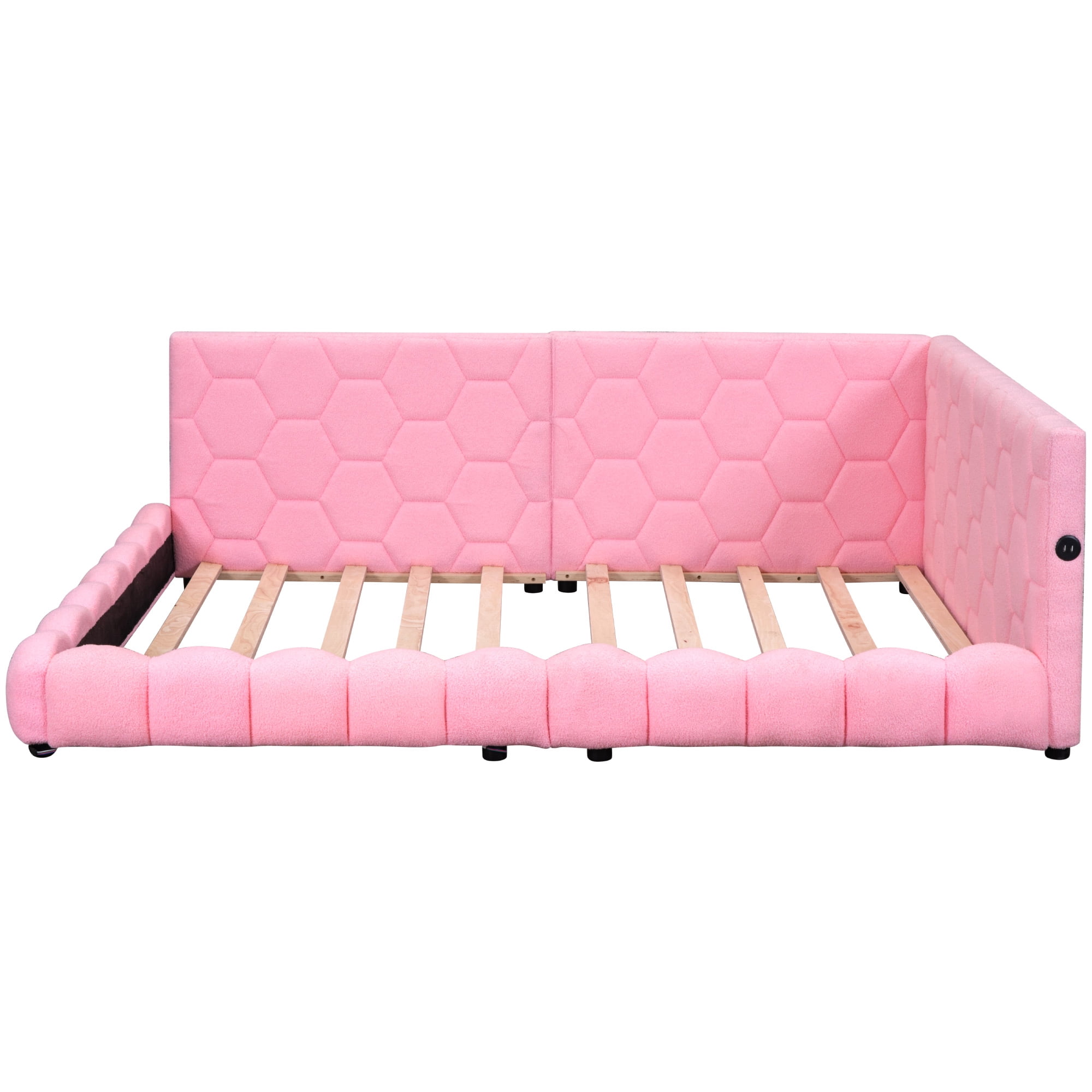 Euroco upholstery Tufted Full-Size Low Profile Daybed with USB Charging and LED Light Pink