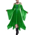 thumbnail image 2 of Sheer Flare Sleeve Costume, Off Shoulder Long Sleeve Renaissance Witch Maxi Dress, Sheer Flare Sleeve Corset Lace Up Medieval Gothic Cosplay Gown for Halloween Themed Gathering, Green S, 2 of 7