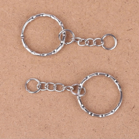 WHAMVOX 50 Pcs Metal Split Key Chain Twisted Round Keychain with Chain and Hanging Ring (White K Pattern)
