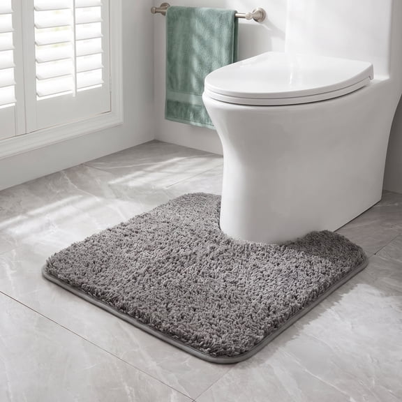 U-Shaped Toilet Mat, Washable Microfiber Bath Rug, Absorbent Contour Bathroom Mat with TPR Backing