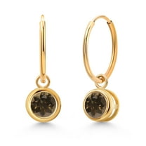 Gem Stone King 14K Yellow Gold Brown Smoky Quartz Dangle Earrings for Women (1.00 Cttw, Gemstone Birthstone, Round 5MM, Bezel Setting)