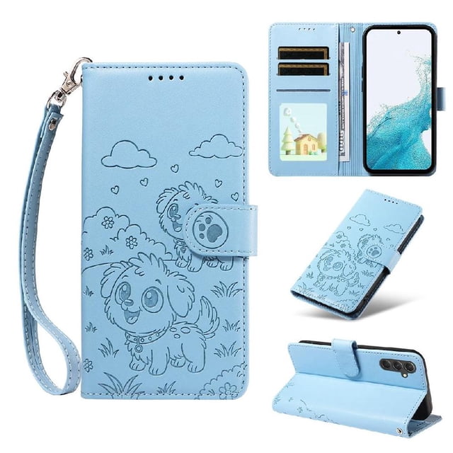 Funda Cartera GANGXUN con Diseño de Perrito en Relieve para Samsung Galaxy A54 5G , Protección 360° con Ranuras y Correa Desmontable