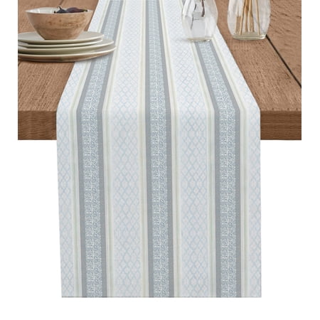 Boanket Blue Beige Striped Table Runner - 70 Inch Long Kitchen Dining Table Runner Dresser Scarves Boho Ethnic Modern Abstract Art Farmhouse Home Decor for Coffee Table Wedding Party Banquet