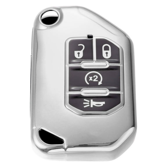 TPU Key Fob Cover Case for Jeep Wrangler JL JLU Gladiator JT Rubicon Sahara JLU 2018-2021 Key Fob Shell Silver Tone