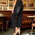 thumbnail image 3 of High Rise Slimming Jeans Washed Straight Leg Stretch Denim Pants Solid Color Elastic Waistband Button Zip Casual Trousers with Pockets, 3 of 9