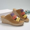 thumbnail image 6 of WIZUTIZ Wedge Sandals for Women Hiking Sandals Women Casual Comfortable Stretch Beach Sandals Pull-On Shoes Mid Heel (2"-3") Wide Color Block Sandals for Older Women Party Multi-Color, 6 of 6
