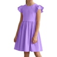 thumbnail image 2 of Ruyang Toddler Girls Solid Dresses Ruffle Fly Sleeve Crewneck A-line Tank Dresses Summer Casual Beach Vacation Midi Dresses, 2 of 8