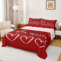 Homewish Black Red Love Heart Queen Sheet Sets, Romantic Anniversary Flat Sheet, Teens Adult Couple Lover Queen Fitted Sheet, Super Cozy Room Decor, 4-Piece