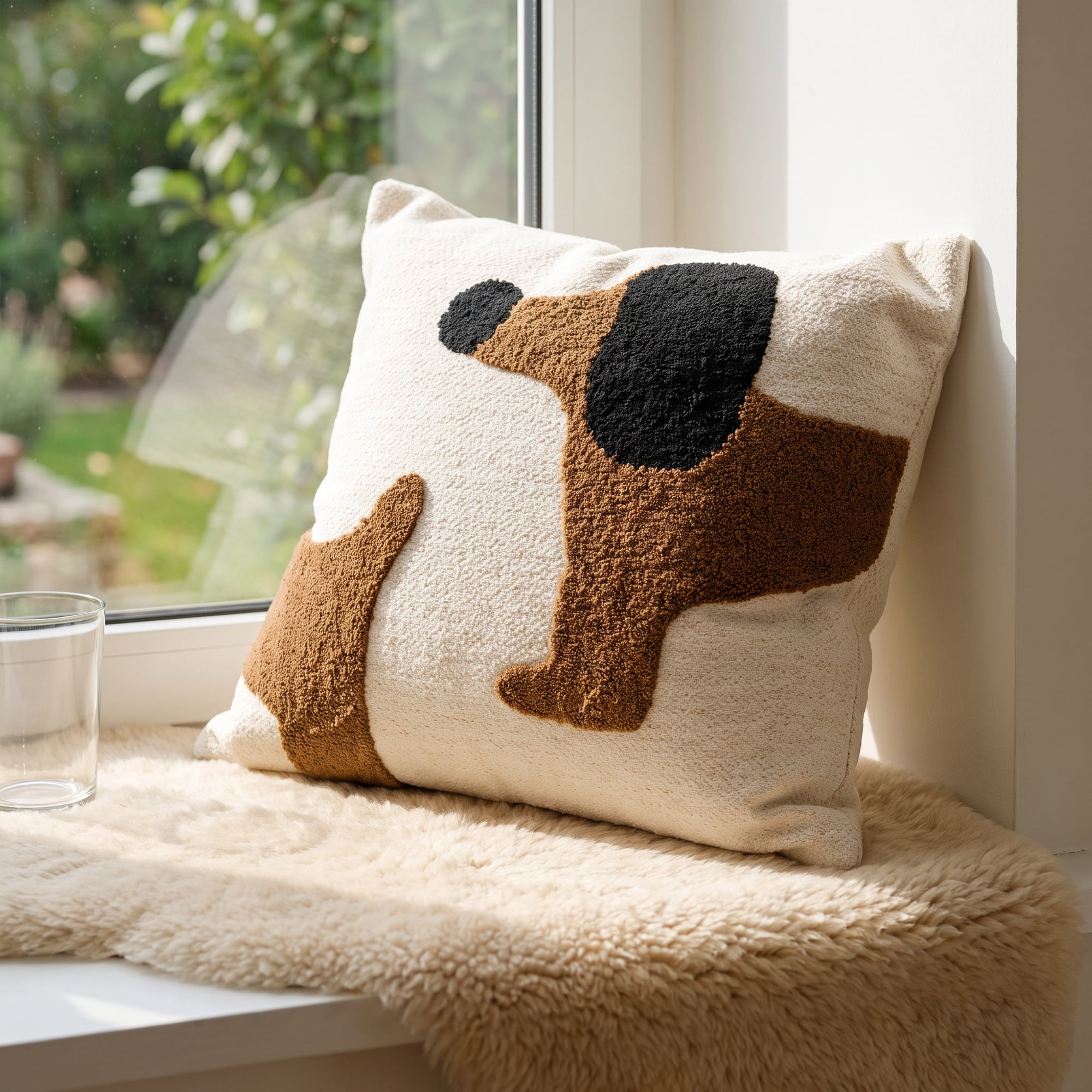Unique Bargains 3D Tufted Cute Animal Throw Pillow Cushion Cover Dark Brown Dog 18"x18"