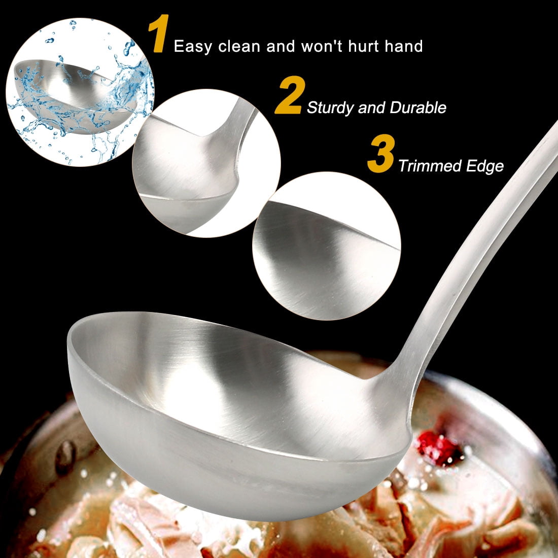 Unique Bargains Stainless Steel Soup Ladle 9.8" One Piece Brushed Finish for Kitchen