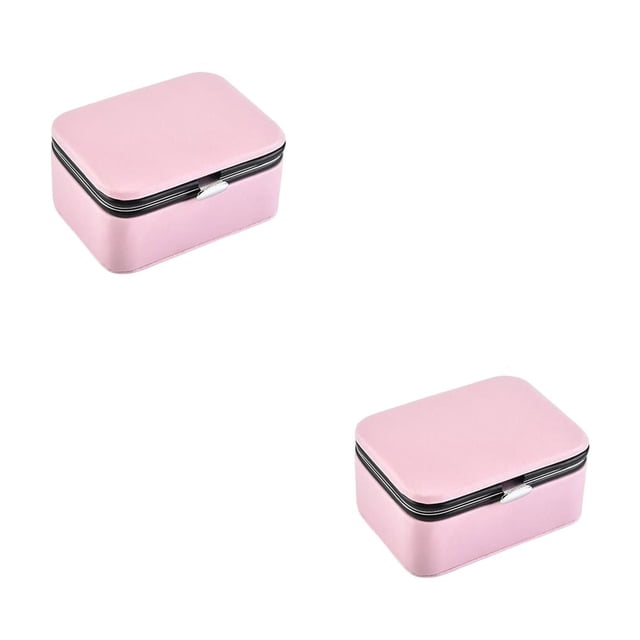 Guardurnaity Joyero PU Exhibición de regalo Caja de color sólido Hallazgos Medallón Collar Organizador Soporte multifunción Niñas Rosa Rosa 8*6 2piezas