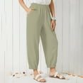 thumbnail image 5 of IDALL Linen Pants Women Petite Pants Womens Summer Pants Elastic Waist Cotton Linen Yoga Cropped Pants Trousers Lounge Pants Women Baggy Pants Green L, 5 of 7
