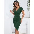 thumbnail image 3 of Owin Women's Summer Sexy V Neck Ruffle Sleeve Faux Wrap Ruched Sheath Bodycon Cocktail Party Work Dress, 3 of 4