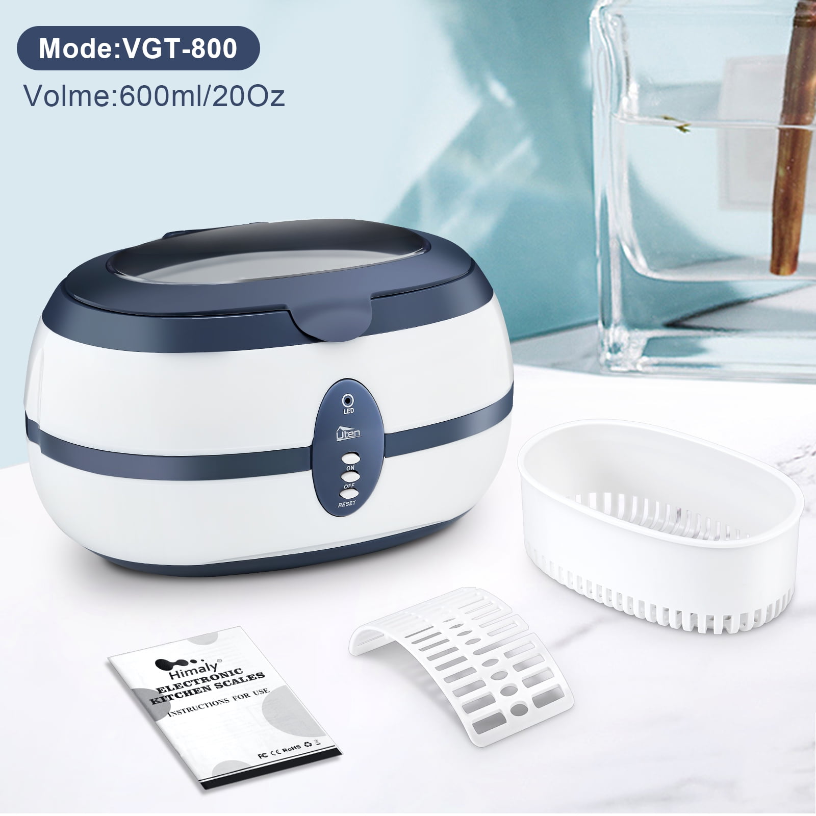 Uten Ultrasonic Cleaner Machine with Digital Timer, 600ml Stainless Steel Tank for Jewelry, Eyeglasses, Watches, Deep Clean Dentures, Rings, Tools