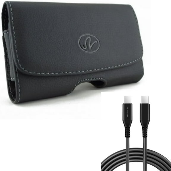 For Google Pixel 7/6a/6 - Case Belt Clip w 10ft Long USB-C Cable, Leather Swivel Holster, PD Fast Charger Cord Power Wire for Google Pixel 7/6a/6 Phones